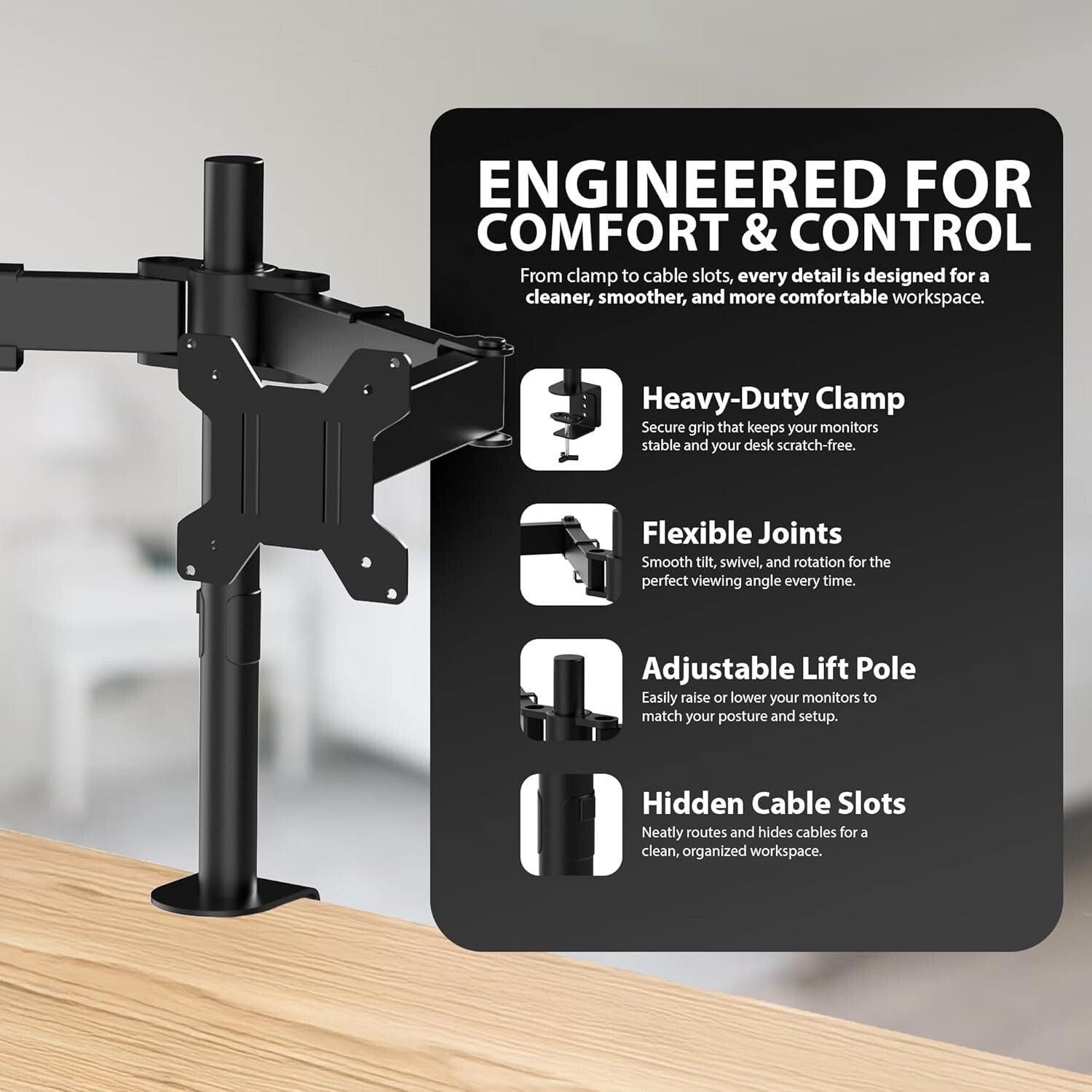 DOUBLE TWIN ARM DESK MOUNT BRACKET LCD COMPUTER MONITOR STAND 13”-32” SCREEN TV