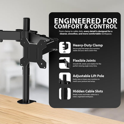 DOUBLE TWIN ARM DESK MOUNT BRACKET LCD COMPUTER MONITOR STAND 13”-32” SCREEN TV