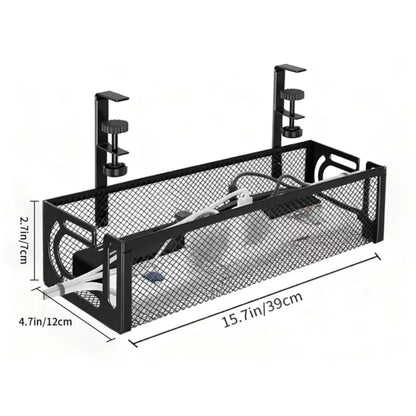 Under-Desk Cable Management Tray (No Drilling Required), Clip-On Metal Mesh Cable Management Tray, Home Office Cable Organiser