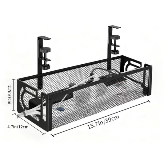 Under-Desk Cable Management Tray (No Drilling Required), Clip-On Metal Mesh Cable Management Tray, Home Office Cable Organiser