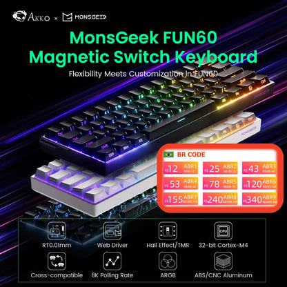 Monsgeek FUN60 Mechanical Keyboard Magnetic Switch 60% Gaming Keyboards Rapid Trigger 0.01Mm 8K ARGB HE/TMR Custom Keyboard