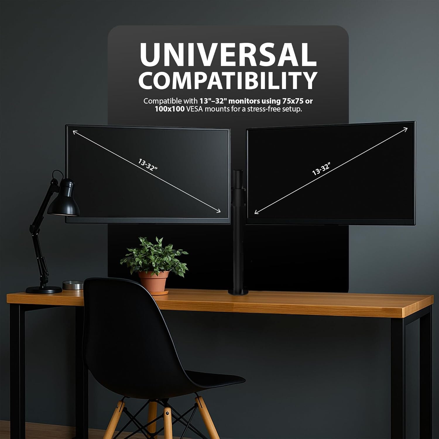 DOUBLE TWIN ARM DESK MOUNT BRACKET LCD COMPUTER MONITOR STAND 13”-32” SCREEN TV