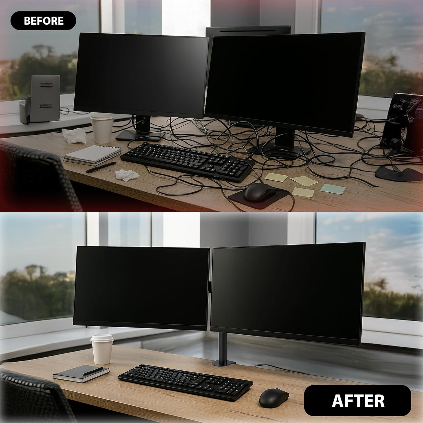 DOUBLE TWIN ARM DESK MOUNT BRACKET LCD COMPUTER MONITOR STAND 13”-32” SCREEN TV