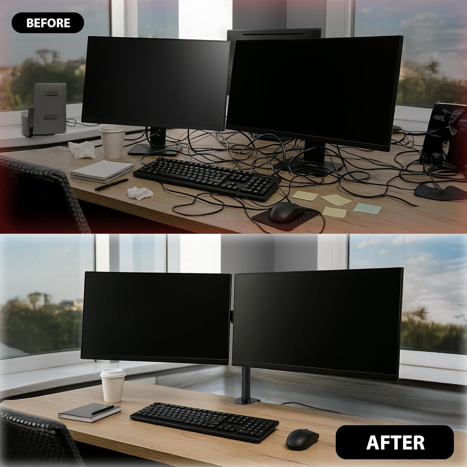 DOUBLE TWIN ARM DESK MOUNT BRACKET LCD COMPUTER MONITOR STAND 13”-32” SCREEN TV