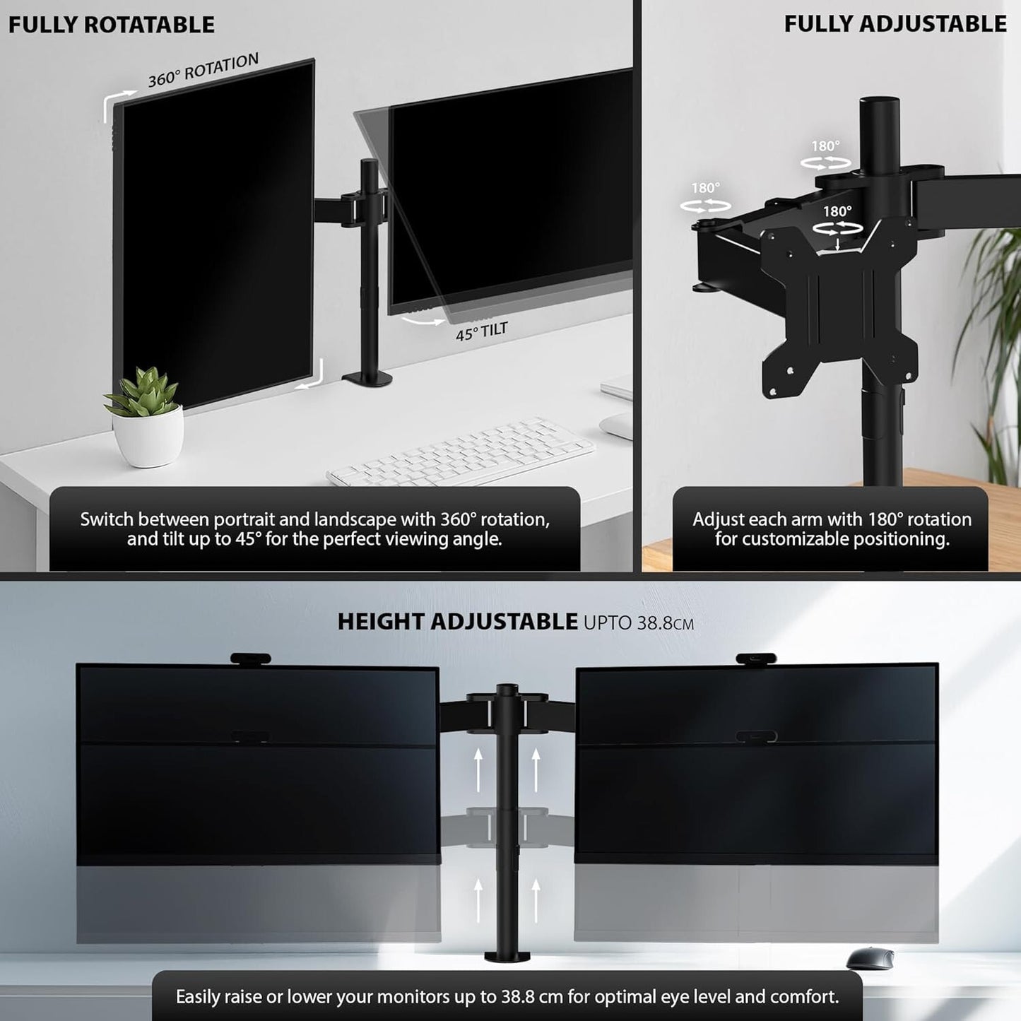 DOUBLE TWIN ARM DESK MOUNT BRACKET LCD COMPUTER MONITOR STAND 13”-32” SCREEN TV