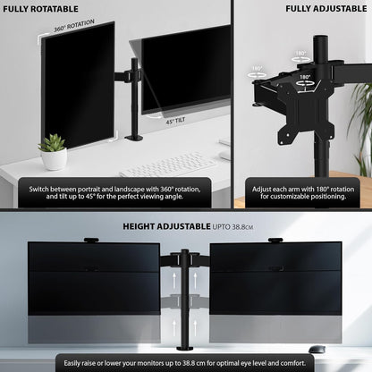 DOUBLE TWIN ARM DESK MOUNT BRACKET LCD COMPUTER MONITOR STAND 13”-32” SCREEN TV