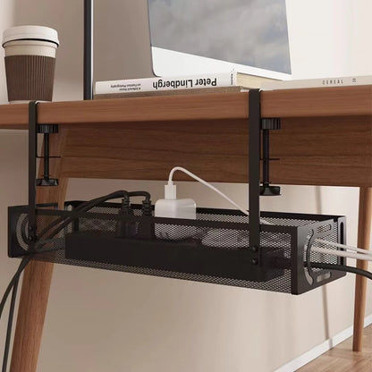 Under-Desk Cable Management Tray (No Drilling Required), Clip-On Metal Mesh Cable Management Tray, Home Office Cable Organiser
