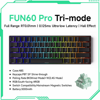 Monsgeek FUN60 Mechanical Keyboard Magnetic Switch 60% Gaming Keyboards Rapid Trigger 0.01Mm 8K ARGB HE/TMR Custom Keyboard