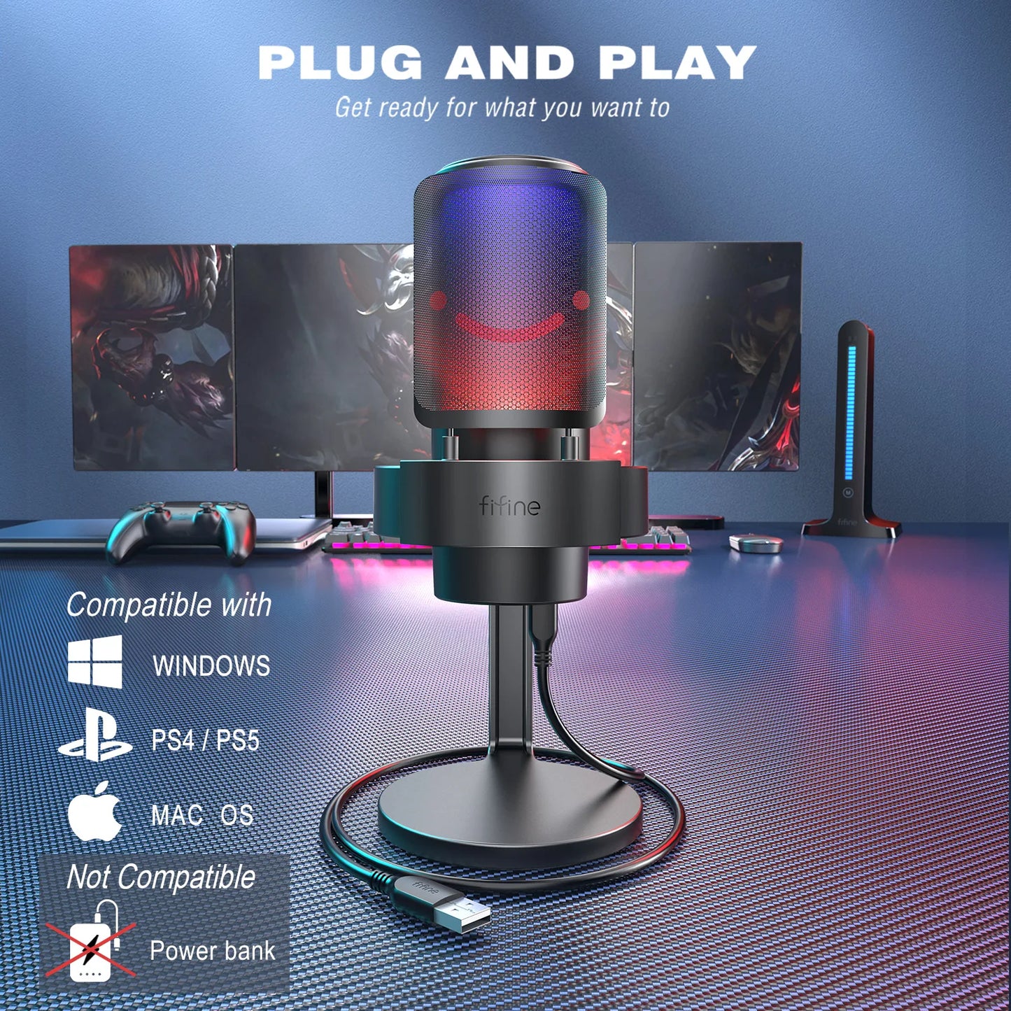 USB Microphone for Recording and Streaming on PC and Mac,Headphone Output and Touch-Mute Button,Mic with 3 RGB Modes -A8