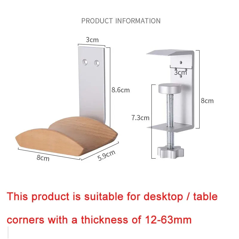 Wooden Headphones Stand Holder Aluminum Alloy Desk Lock Clip Headphone Bracket Easy Install Headset Display Hanger
