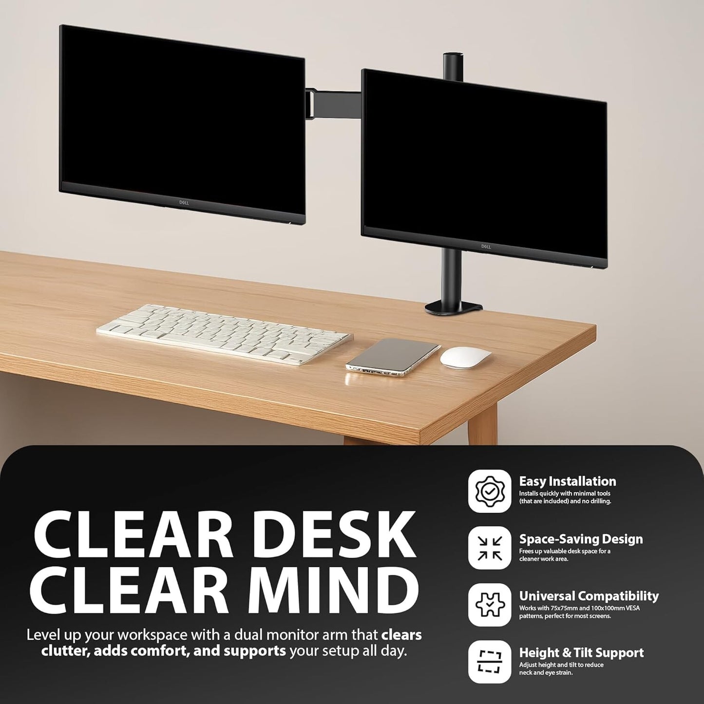 DOUBLE TWIN ARM DESK MOUNT BRACKET LCD COMPUTER MONITOR STAND 13”-32” SCREEN TV