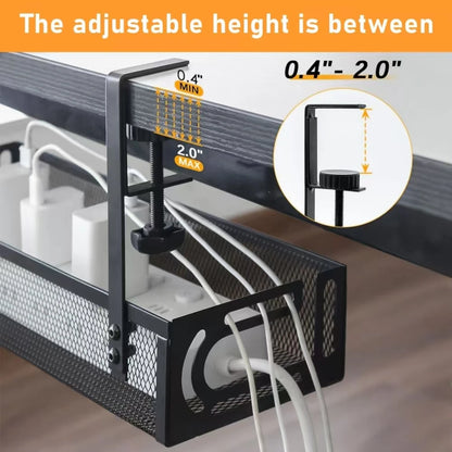 Under-Desk Cable Management Tray (No Drilling Required), Clip-On Metal Mesh Cable Management Tray, Home Office Cable Organiser
